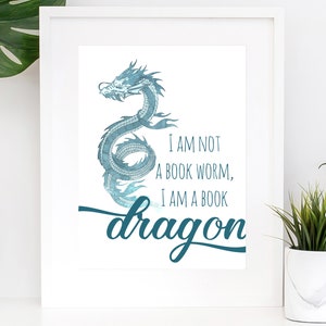 Book Dragon Art Print, Reader Home Decor, Watercolor Nerd Wall Art, Book Lover Print Bookstagram Background