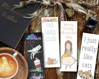 Cat Lover Gift, Cat Lady Bookmarks, Printable Crazy Cat Lady Bookmarks, Bookmarks For Books, Instant Download Set of 4