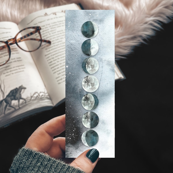 Moon Phases Bookmark, Lunar Phases of the Moon Bookmark, Zodiac Night Sky Celestial Bodies Bookmark