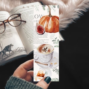 Pumpkin Spice Bookmark, Book Pages and Tea Watercolor Set of Bookmarks, Fall Party Favor, Autumn Aesthetic Cozy Witch Vibes