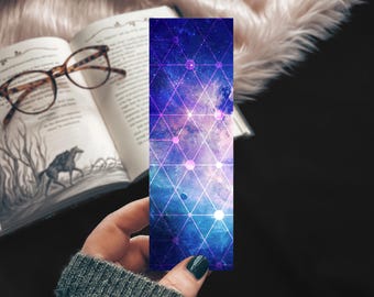 Galaxy Bookmark, Stars Geometric Bookmark, Gift for Reader, Teen Gift, Cosmic Astrology Mystic Handmade Watercolor Bookmark Set