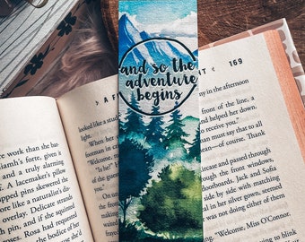 Watercolor Mountains Adventure Bookmark, Linen Paper Landscape Nature Bookmark