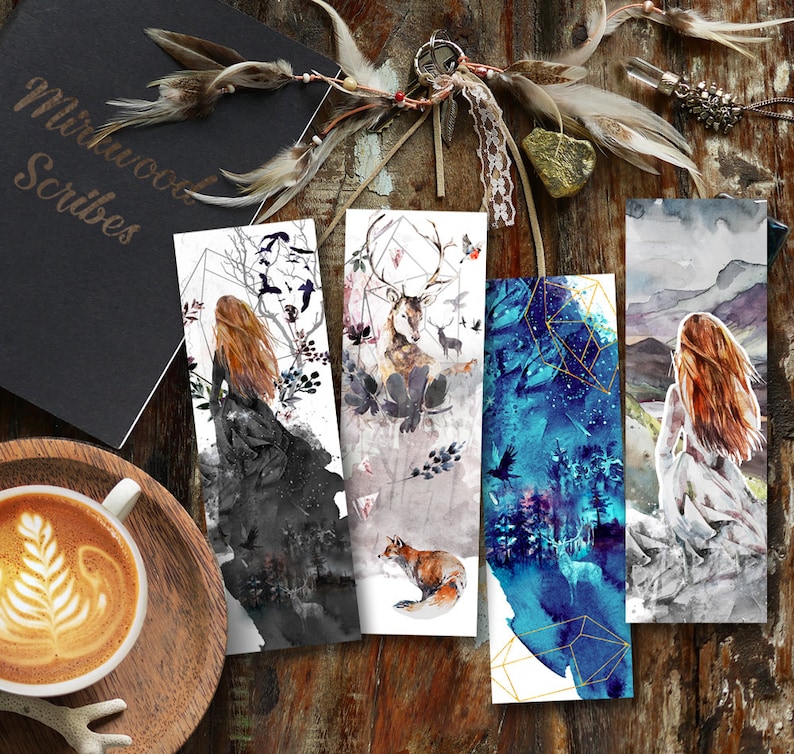 Fantasy Day Heroine Linen Bookmark, High Lady Watercolor Mountain Bookmark Gift for Reader, YA Fan Bookmark Set of 4 Bookmarks