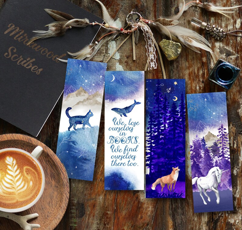 watercolor whale bookmark book lover quote galaxy print etsy