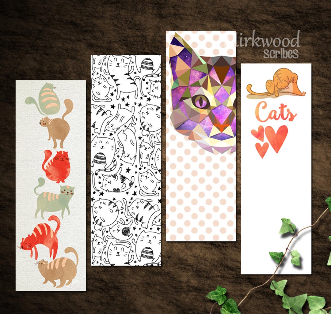 Silly Cat Bookmarks, Set of 4 Printable Cat Bookmarks, Instant Download ...