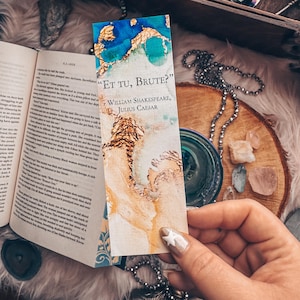 Et tu, Brute? Shakespeare Quote Bookmark, Julius Caesar Marble Pattern Gold Bookmark, Theater Bookmark