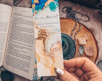 Et tu, Brute? Shakespeare Quote Bookmark, Julius Caesar Marble Pattern Gold Bookmark, Theater Bookmark