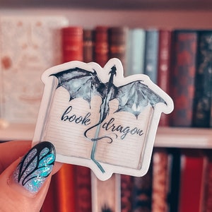 Book Dragon Watercolor Sticker, Vinyl Literary Laptop Decal, Classic Bookish Sticker for Kindle or Water Bottle
