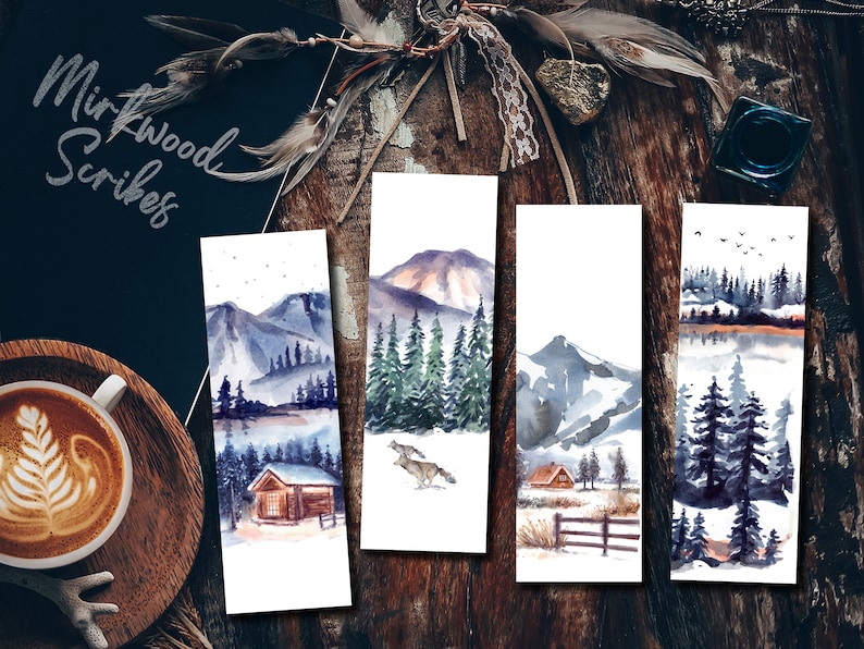 Watercolor Winter Landscape Printable Bookmark Set Instant - Etsy