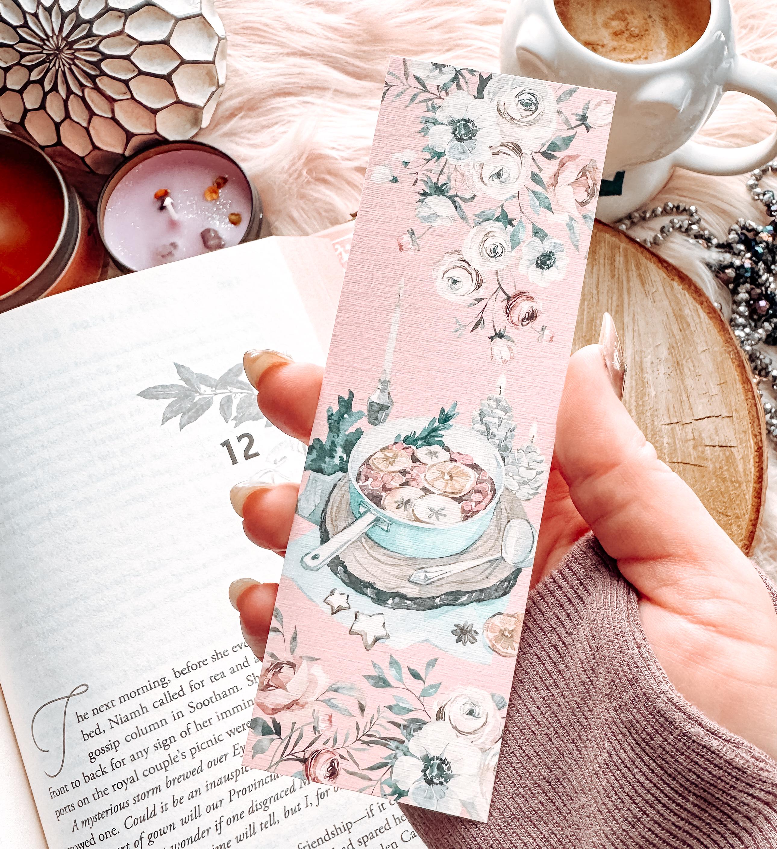 Printable Pink Floral Bookmarks, Holiday Treats Reader Gifts, Cozy ...