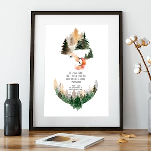 Literary Quote Printable Wall Art, Mark Twain Huckleberry Finn Watercolor Wall Art, Fox in the Forest, Huck Finn James Quote