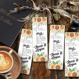 Literary Shower Favor Sunflower Bookmark, Custom Sunflowers Library ...