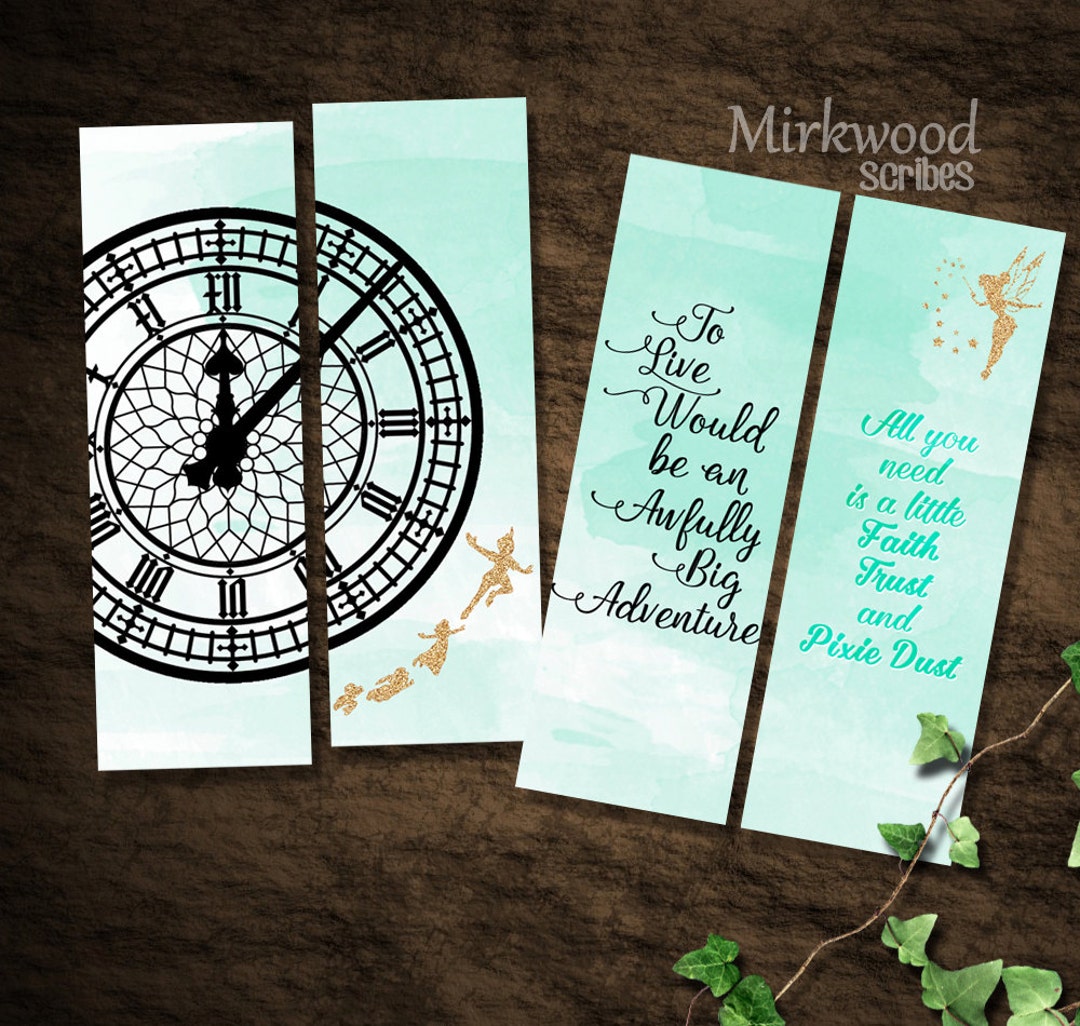 Peter Pan Bookmarks, Neverland Bookmarks, Set of 4 Printable Peter Pan ...