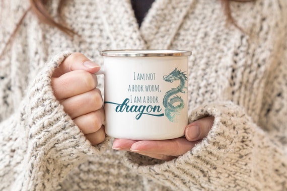 Book Dragon Mug, Bookish Mug, Camp Mug, Gift for Reader, Bookstagram Mug, Camping Book Lover Mug