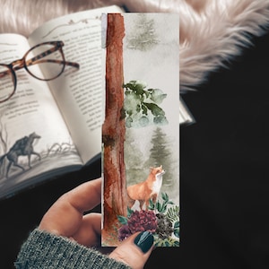 Fox Bookmark, Foggy Forest Woodland Bookmark, Linen Paper bookmark