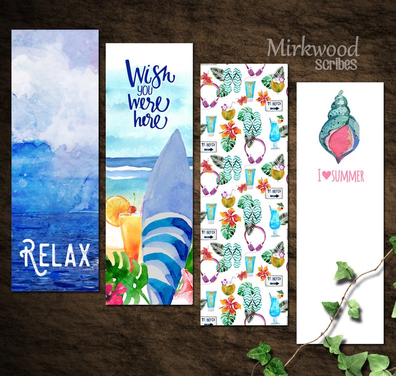 summer beaches bookmark set watercolor beach bookmarks set