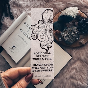 Octopus Steampunk Bookmark, Einstein Imagination Bookmark, Bookish Gift, Reader Gift