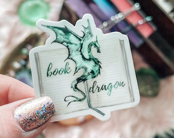 Green Book Dragon Watercolor Sticker, Vinyl Literary Laptop Decal, Classic Bookish Sticker for Kindle or Water Bottle