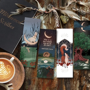 Enchanted Forest Printable Bookmarks, Celestial Gift, Rabbit and Moon Woodland Animals Bookmark, Storybook Themed Favors