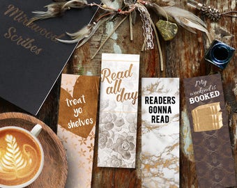 Pretty Gold Bookish Bookmarks, Treat Yo Shelves, My Weekend is Booked, Readers Gonna Read Instant Download Printable Bookmark Set