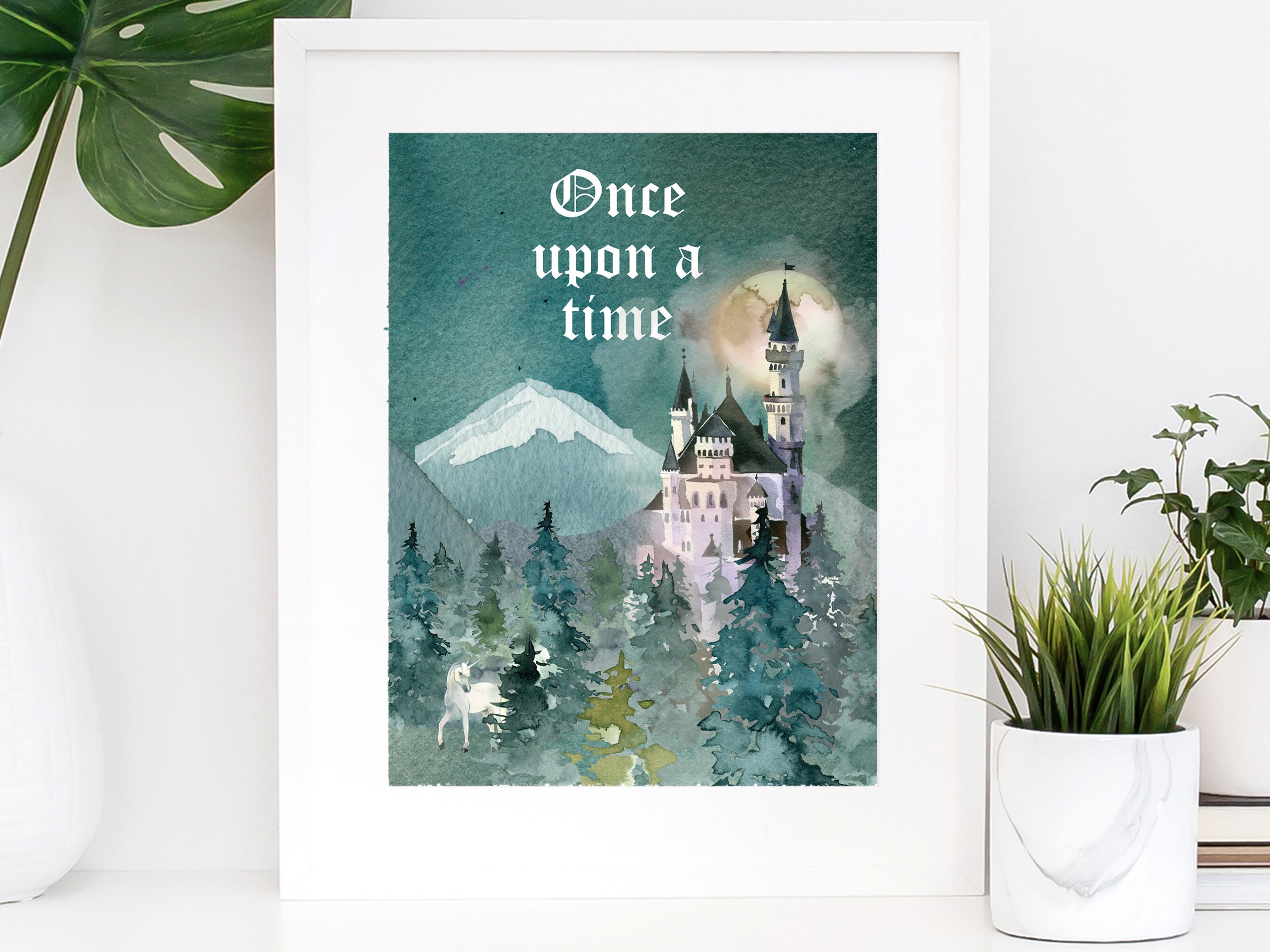 Once Upon A Time Art Print, Castle Watercolor Unicorn Bedroom Decor ...