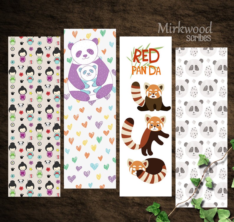 cute panda bookmarks printable panda bookmark set of 4 etsy