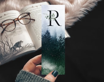 Personalized Letter Bookmark, Customized Monogram Pine Forest Watercolor Bookmarks, Initial Bookmark Gift for Dad or Brother