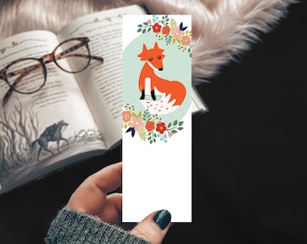 Pretty Woodland Fox Bookmark, Floral Foxy Linen Handmade Bookmark, Fox Lover Small Gift, Whimsical Forest Bookmark