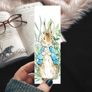 Adorable Peter Rabbit Bookmark, Beatrix Potter&#39;s Peter Rabbit Bookmarker, Easter Basket Gift, Spring Gift for Son, Literary Printed Art