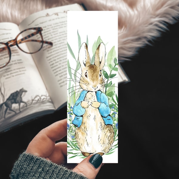 Entzückendes Peter Rabbit Lesezeichen, Beatrix Potters Peter Rabbit Lesezeichen, Osterkorb Geschenk, Frühlingsgeschenk für Sohn, literarische gedruckte Kunst
