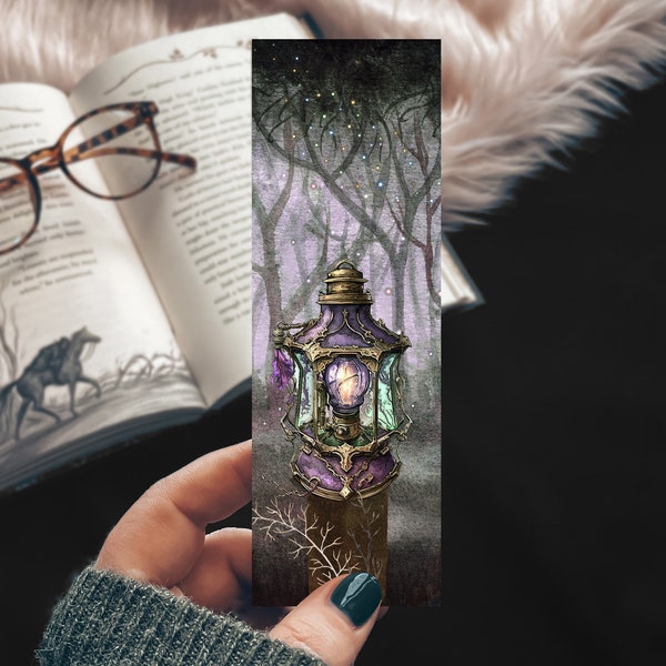 Watercolor Haunted Forest Bookmark, Purple Lantern Haunted Halloween Fall Bookmarks, Creepy Forest Mansion Lamp for Horror Readers