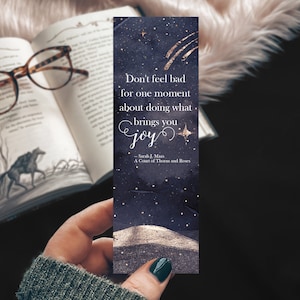 ACOTAR Quote Bookmark, Night Watercolor Galaxy A Court of Thorns and Roses Bookmark, YA Bookish Reader Gift, Purple Quote About Joy