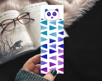 Panda Bookmark, Watercolor Purple Panda Bookmarker, Cute Book Lover Handmade Art
