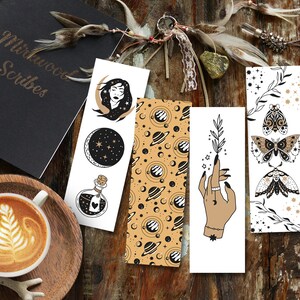 Celestial Moth Handmade Bookmark, Wiccan Dreamer Bookmark, Lunar Moth Line Art, Gift for Reader, Bookstagram, Night Sky Print Set of 4 Bookmarks