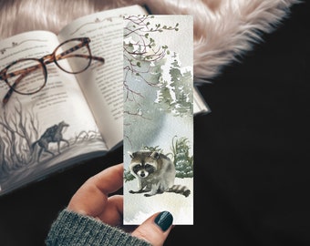 Woodland Raccoon Bookmark, Baby Raccoon Watercolor Handmade Bookmarks, Cute Forest Gift for Book Lover