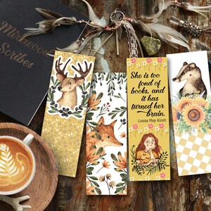 Louisa May Alcott Quote Bookmark, Bookworm Gift, Yellow Floral Bookmark, Ze is te dol op boeken en het heeft haar hersenen veranderd Set of 4 Bookmarks