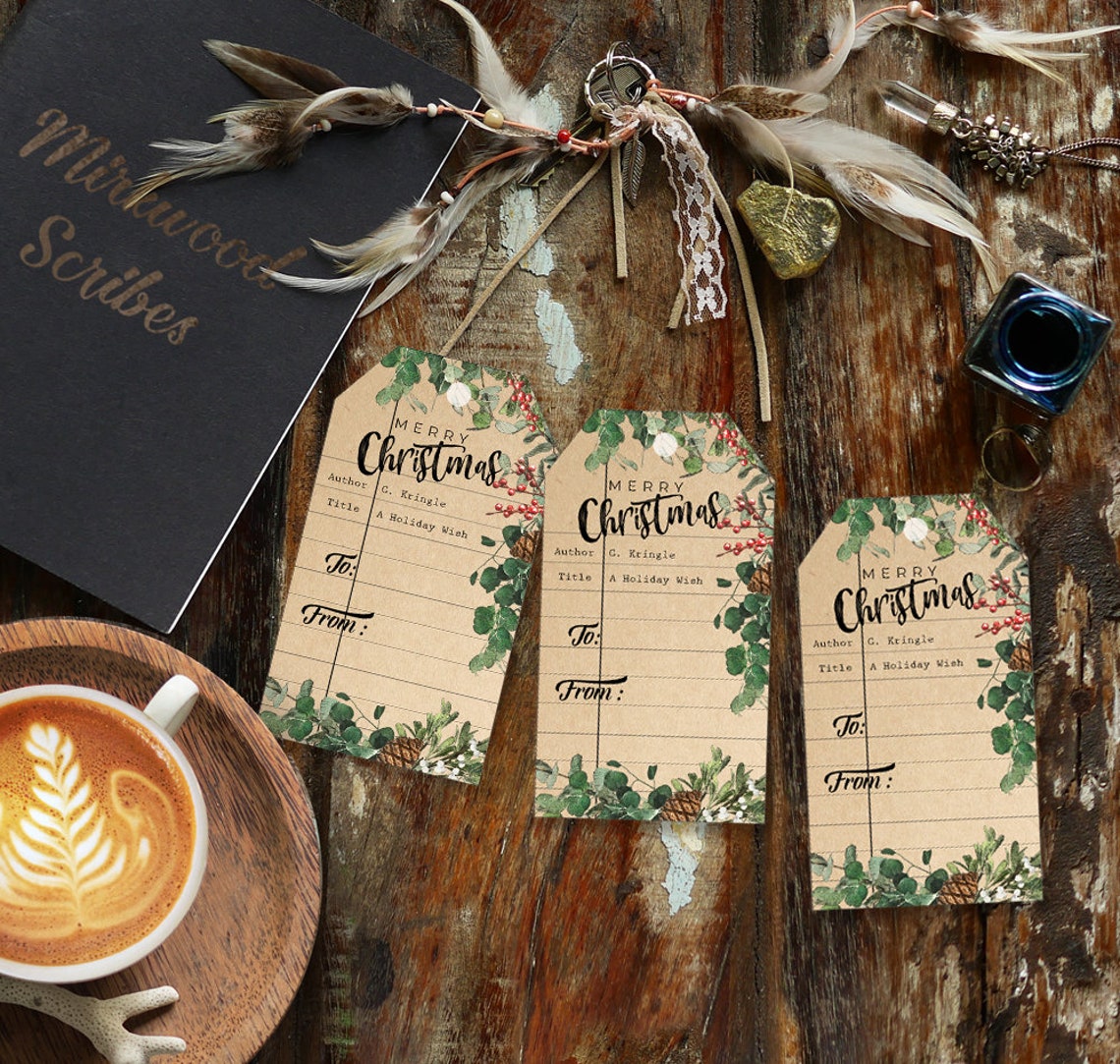 Library Card Printable Holiday Gift Tags Bookish Christmas Etsy