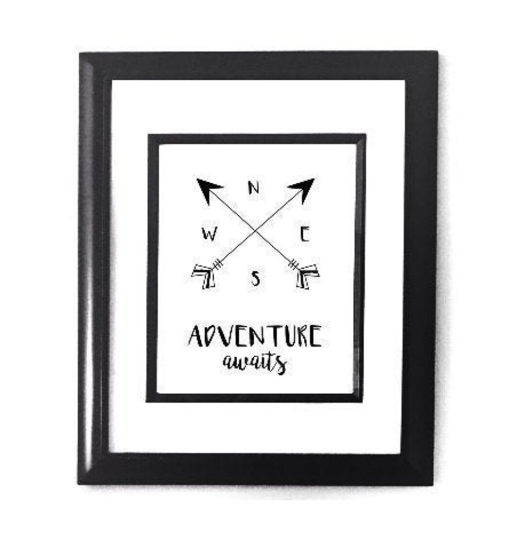 Wall Art ADVENTURE AWAITS Arrow Compass Room Decor Instant Download Etsy
