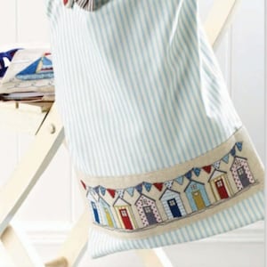 Seaside Beach Huts and Sailing Boats  - PDF Cross stitch chart / pattern - Instant download.