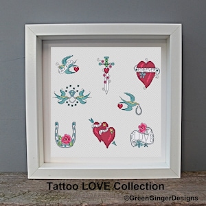 Tattoo LOVE Motifs . PDF Cross stitch charts / pattern.