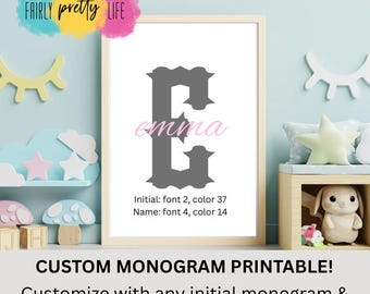 Custom Printable Monogram & Name Print | Artwork | Baby Name | Family Name
