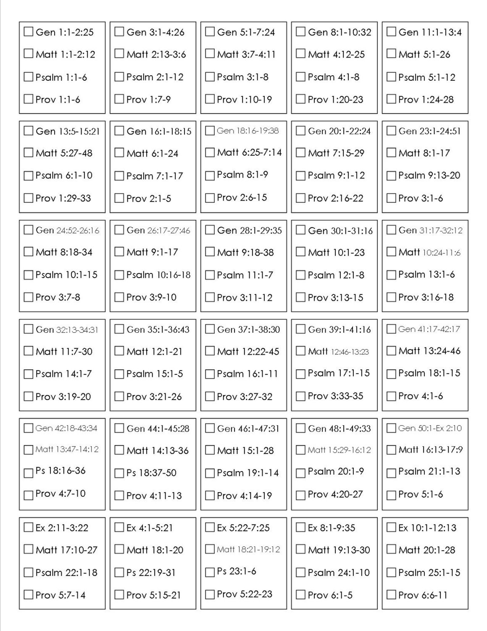 Printable bible reading plan read the bible in one year etsy