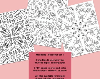 Mandala Seasonal Coloring Pages | Print & Color | Digital Coloring Files