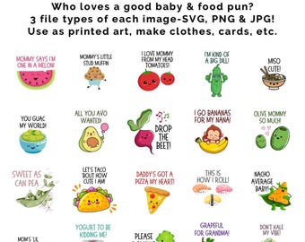 Digital Baby Food Puns | SVG PNG & JPG Files | Printable