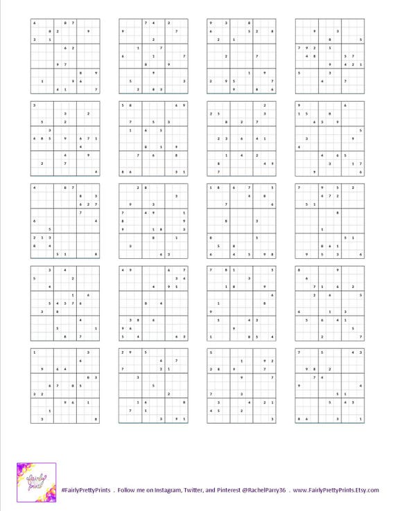 printable sudoku set easy medium hard 60 puzzles etsy