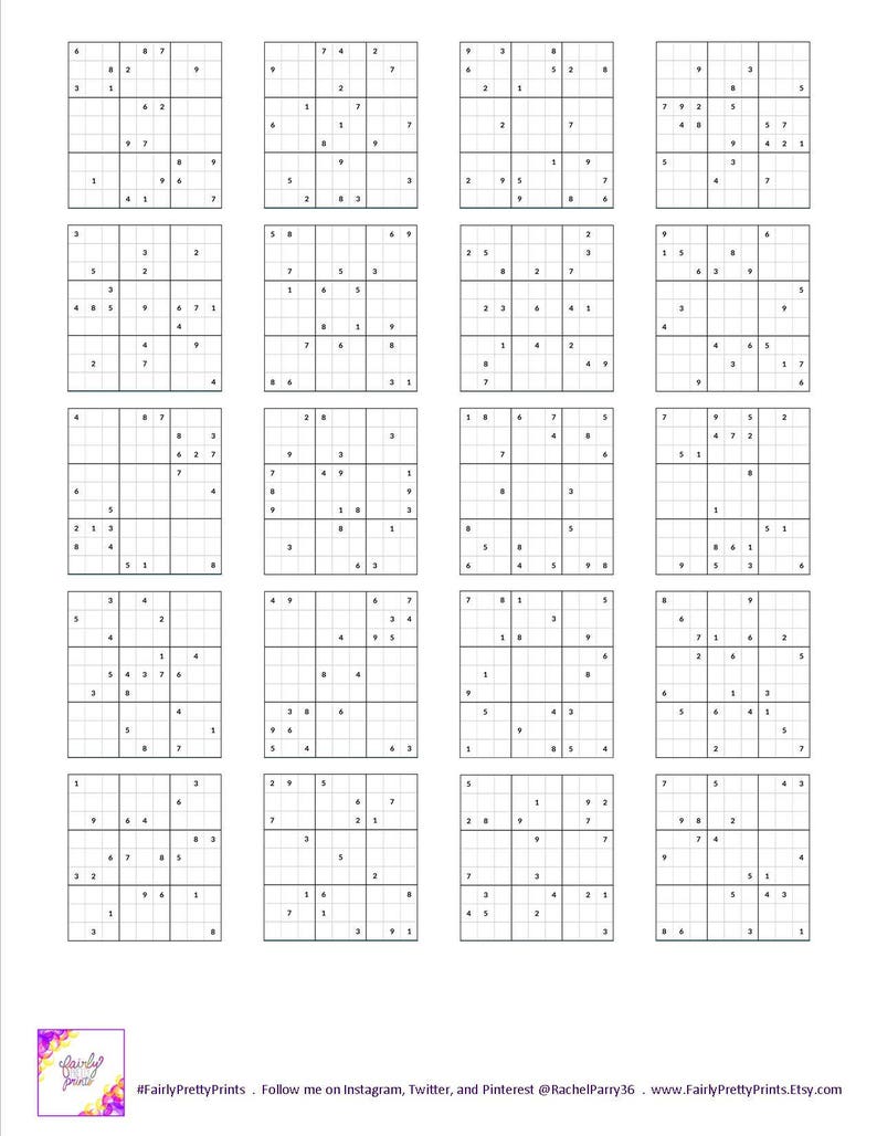 printable sudoku set easy medium hard 60 puzzles etsy
