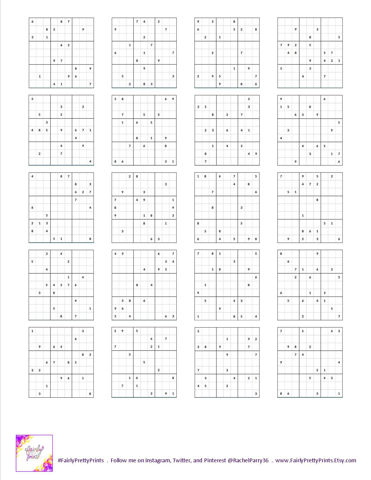 printable sudoku set easy medium hard 60 puzzles etsy