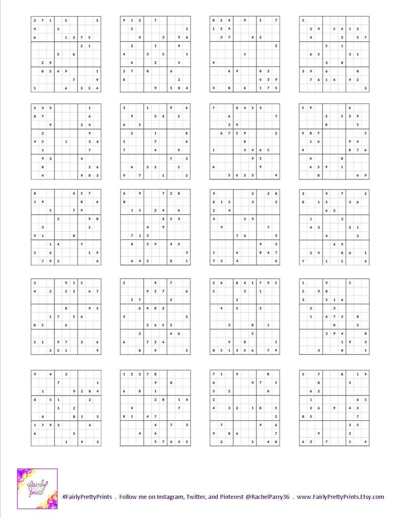 printable sudoku set easy medium hard 60 puzzles etsy