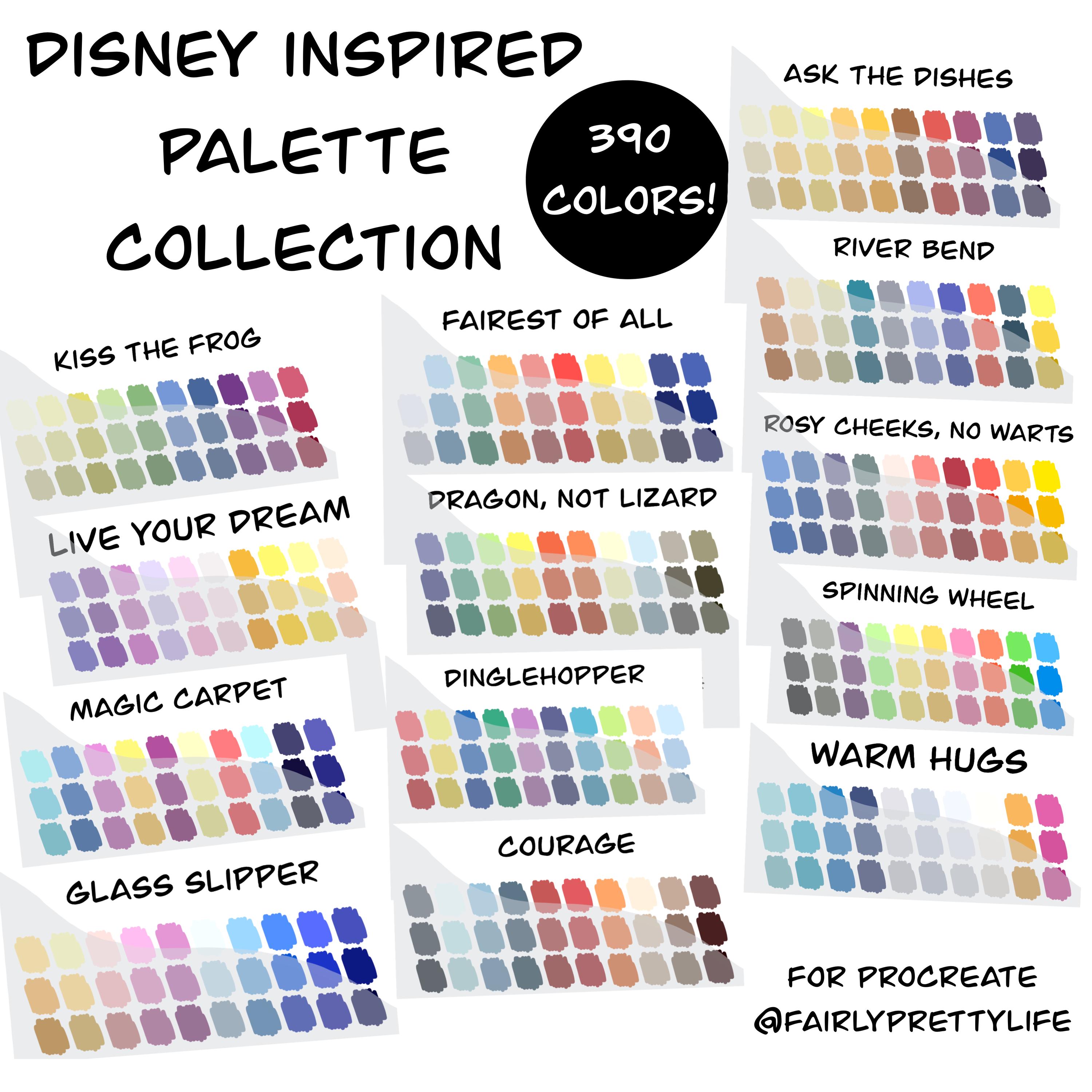 Pacote de paletas para Procreate inspirado na Disney – 13 swatches, 390 cores curadas