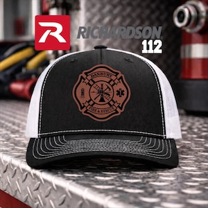 Personalized Fire Department Leatherette Patch Trucker Hat | Richardson 112 Cap with Custom Name or Text | Your Department Version 3